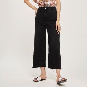 Topshop Washed Black Cropped Wide Leg Jeans